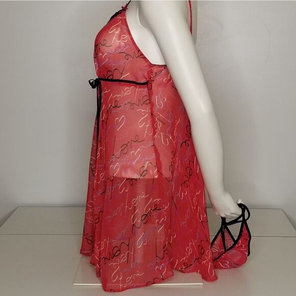 Secret‎ Treasures Red Black Trim Sheer Lingerie Camisole Women's 2 Piece … - Picture 2 of 12